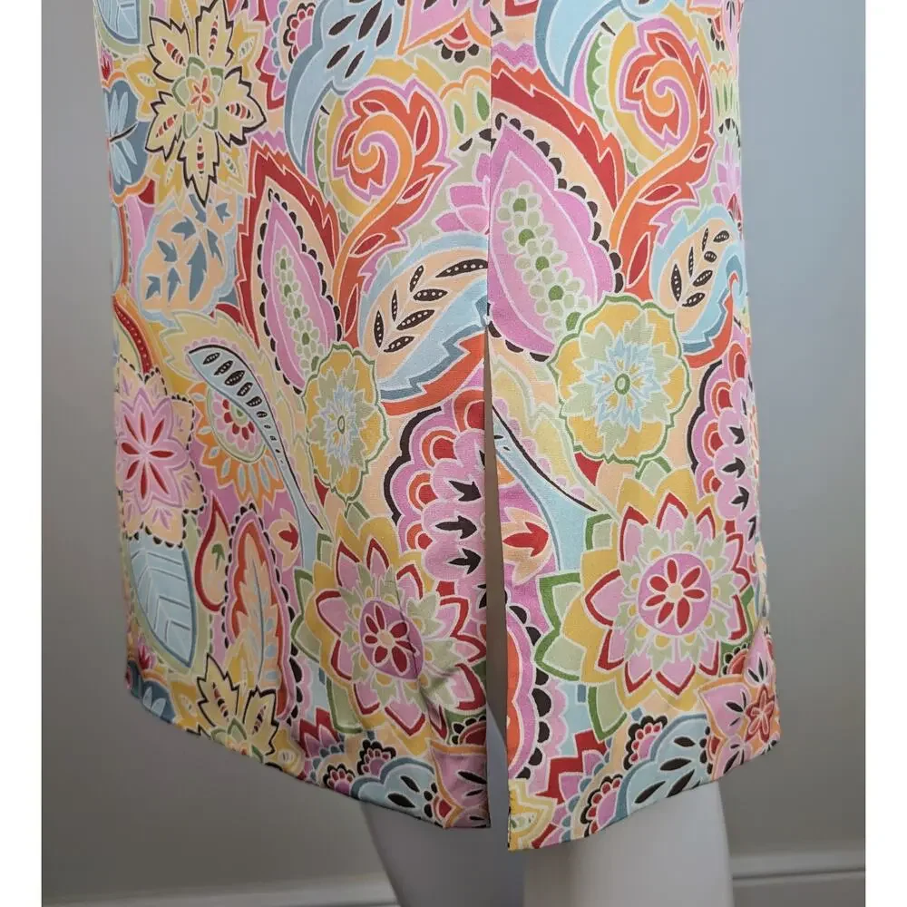 Harold's Silk Straight Skirt 4 Pink Peach Pastel Paisley Floral Graphic Retro
